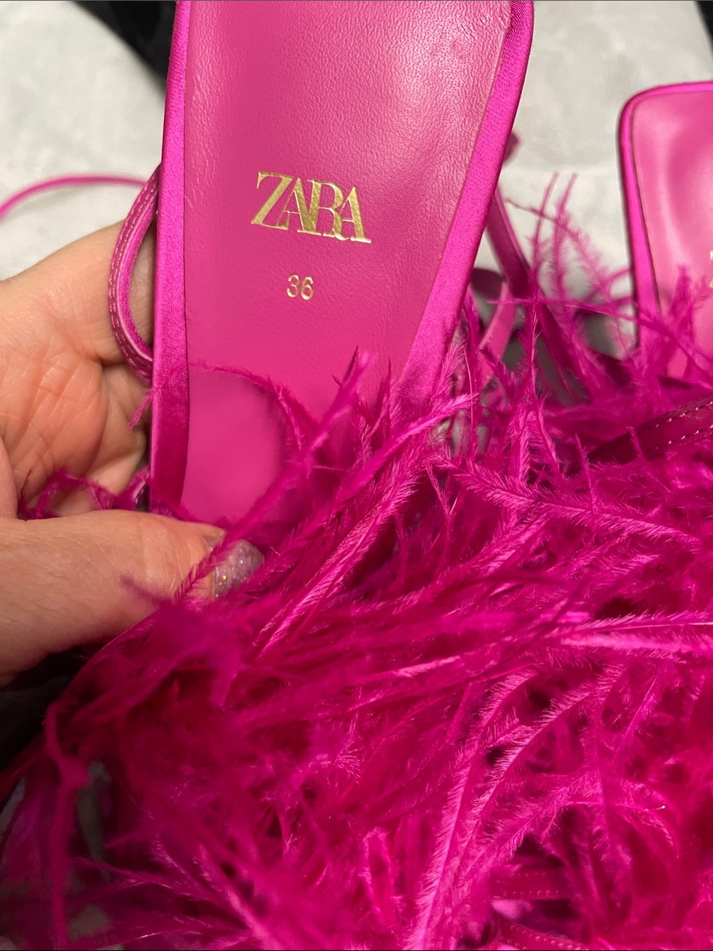 Zara Women's ostrich Feather satin strappy High Heels- new - Picture 5 of 8